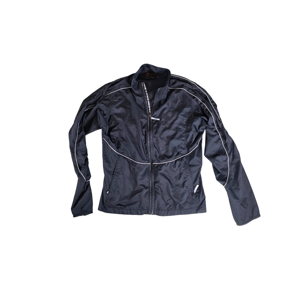 Ariat Womens Black Full Zip Windbreaker Jacket Reflective Piping Small‎
